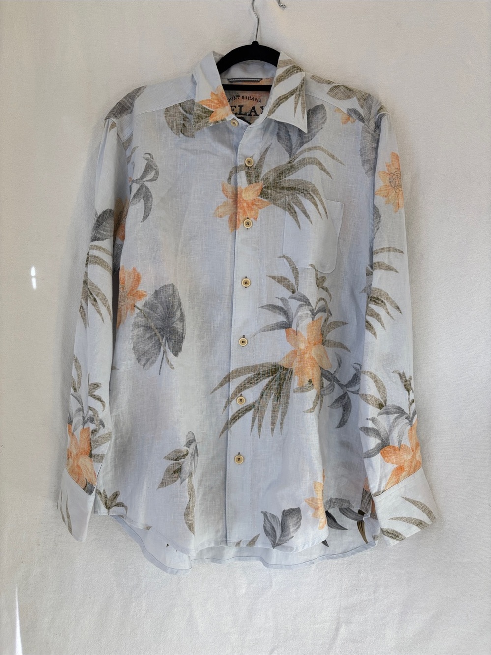 Tommy Bahama Relax Floral Hawaiian Long Sleeve Linen Shirt